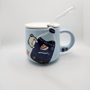Blue Mug with Straw and Lid